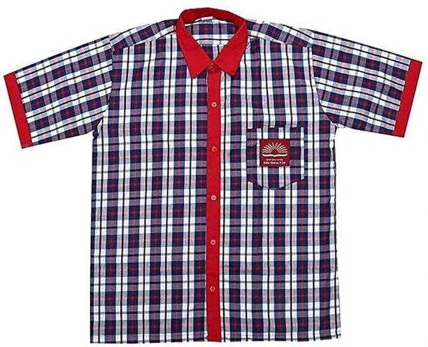 AMBIKASTORES Red, White Uniform Shirt