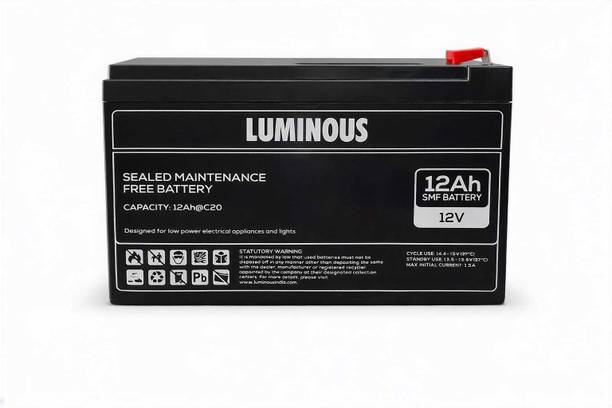 LUMINOUS 12V 12Ah SMF UPS battery for UPS 12 V Offline/Standby Tower Model UPS with Overload Protection 0 Outlet Plugs