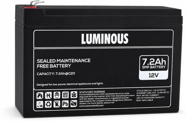 LUMINOUS 7.2 Ah battery for UPS 12 V Offline/Standby Tower Model UPS with Overload Protection 0 Outlet Plugs