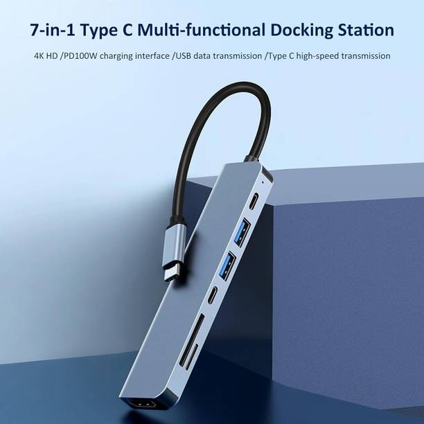 KUVERA USB C Hub Multi-Port Adapter 7 in 1 Docking Station Aluminum USB C to HDMI Hub . Media Streaming Device