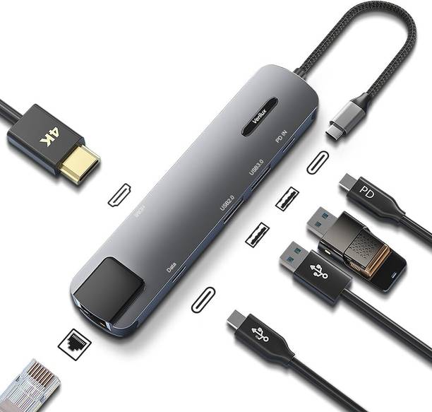 Verilux USB C Hub 6 in 1 with HDMI Ethernet and 100W PD for MacBook and Laptop USB C Hub 6 in 1 with Ethernet USB Hub