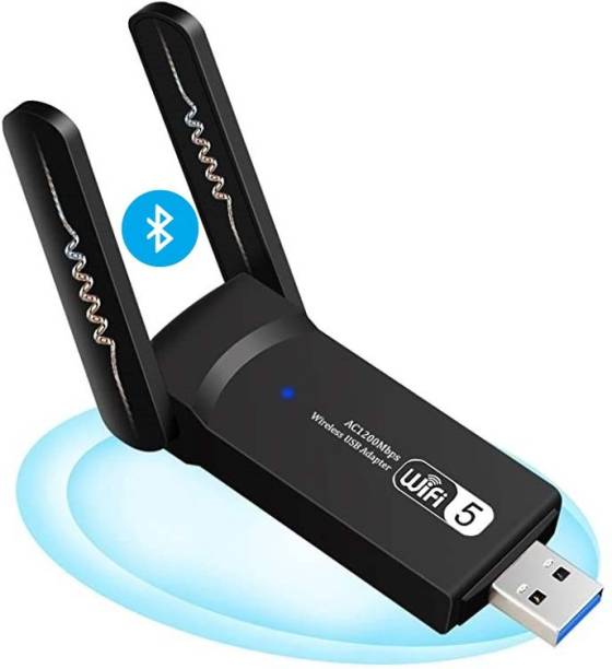 Wavenex Bluetooth + 5Ghz Dual Band Wifi Adapter for PC 1300 Mbps with Dual Antenna USB Adapter