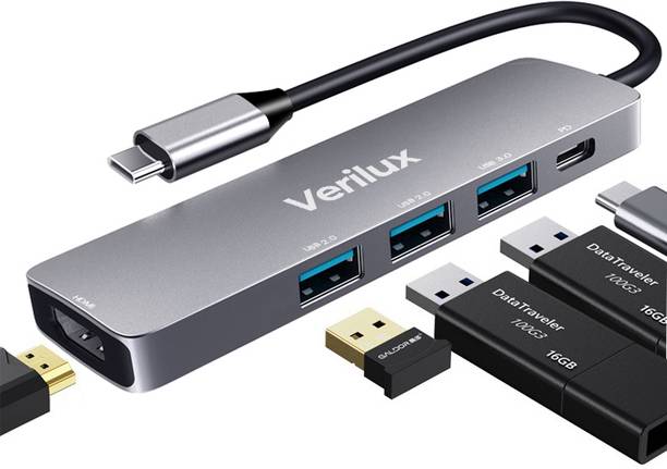 Verilux USB C Hub with 4K HDMI Output USB C PD Charging port, 1*USB 3.0,2*USB 2.0 USB C 55W PD Compatible withMacBook Pro/Air/M1More USB C Devices Card Reader