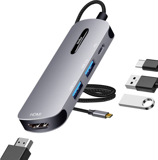 Verilux 4 In 1 Type C Hub 4k 30hz Pd 100w Charger Port Hub Hdmi Usb Hub 3 0 Usb Hub Data Port Compatible with Laptop XPS MacBook Pro Air M1 (20cm Braided Cable) Card Reader