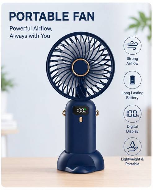 Rahi Enterprise2 Handheld Portable Fan with Digital Battery Display | USB Rechargeable Fan Portable Rechargeable Mini Fan with Digital Display 5 Speed USB Charging Fan USB Air Cooler