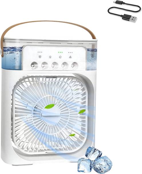 DUJE USB Air Conditioner Fan | 3-Speed Cooling with LED Night Light & Timer Battery Operated & Cordless | Perfect for Desk, Bedroom,camp Laptop Accessory, USB Cable, USB Air Cooler, USB Air Freshener, USB Fan