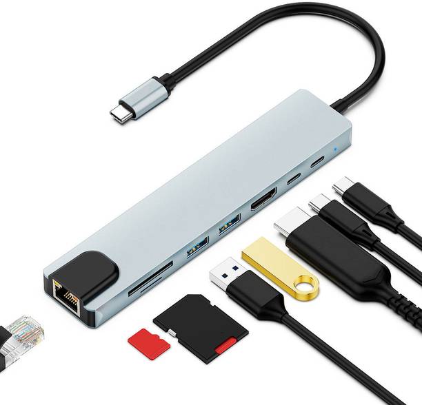 Foxne Point 8-in-1 USB-C Hub 4K HDMI, 100Mbps Ethernet, USB 3.0, USB-C PD SD/TF Card Reader 8-in-1 USB-C Docking Hub with HDMI 4K, RJ45 Ethernet, SD/TF & USB Ports Card Reader, HDMI Connector, USB Hub