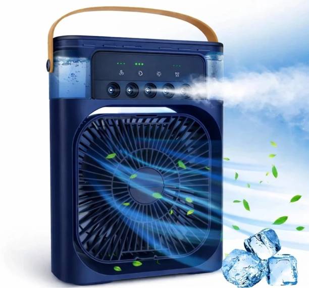 LU MOTECH Mini Air Cooler for Room Cooling Portable Fan with -Color LED Light 5-in-1 Portable Air Conditioner Fan with Water Tank, USB Rechargeable Mini USB Air Cooler