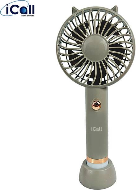 icall Rechargeable Mini Hand Fan with Light Build-in Rechargeable Battery with Table Holder for Home, Makeup, Office, Indoor, Outdoor, Travel Rechargeable Fan