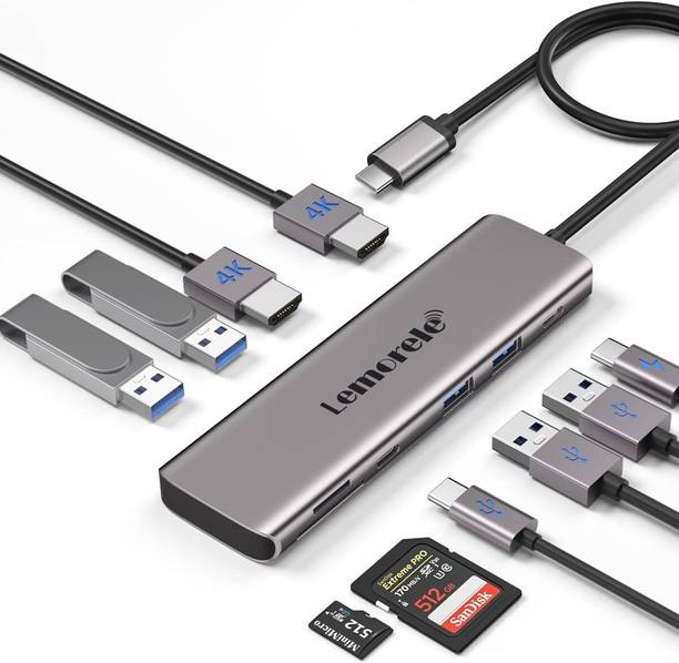 Lemorele 10 in 1 USB C Housing Adapter with Dual HDMI 4K for PC Laptop MacBook HP Dell TC91 USB Hub