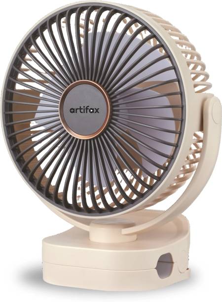 Artifax Rechargeable Portable Fan Clip Fan with LED Light, 3-Speed, 360° Rotation, 4-6 Hrs Battery, Compact USB Fan