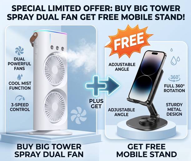 LUCKEY GADGETS A1 DUO FAN COMBO OFFER: DOUBLE FAN WITH MOBILE STAND Rechargeable Fan, USB Air Cooler, USB Charger, USB Fan