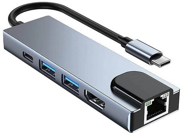 THE MOBILE POINT Type C Multiport Hub 5-in-1 Adapter Dock Convert to HDMI Multi USB Port 100m ‎ HDTV 4K,Transfer Compatible with Type-C Laptops, Tablets & Smartphon,Monitor HDMI Connector, USB Hub, USB LAN Card