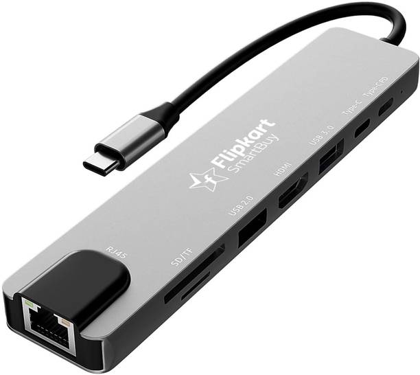 Flipkart SmartBuy 8-in-1 USB-C Hub 4K HDMI, 100Mbps Ethernet, USB 3.0, USB-C PD SD/TF Card Reader, Aluminium Adapter for Mac & Windows USB-C Devices USB Hub