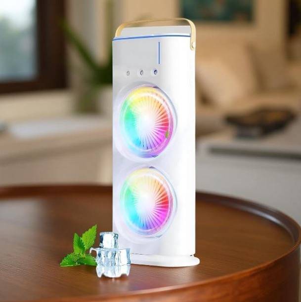 Hbsmarthub Portable Mini Air Cooler with Dual RGB Fans–USB Rechargeable Desktop Cooling Fan Double Spray----------Multicolor---------mini cooler--------04 USB Air Cooler