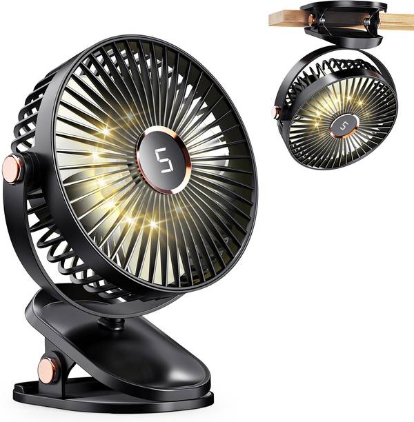 SUPVOX USB Night Light Fan 6 Inch Clip Desk Fan 2 in 1 Adjustable Portable USB Fan Small USB Desk Fan with LED Light 5 Speeds 2 in 1 Fan Rechargeable Fan