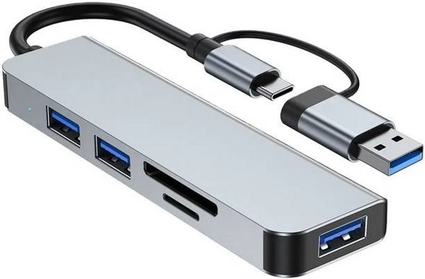 HRYFiNE 5 IN 1 Usb3.0 & Type-C To SD/TF+USB3.0 Hub 5 Gbps Data Transfer Speed for Laptop, PC, MacBook, Hard Drive,Pendrive Card Reader, USB Hub, Laptop Accessory
