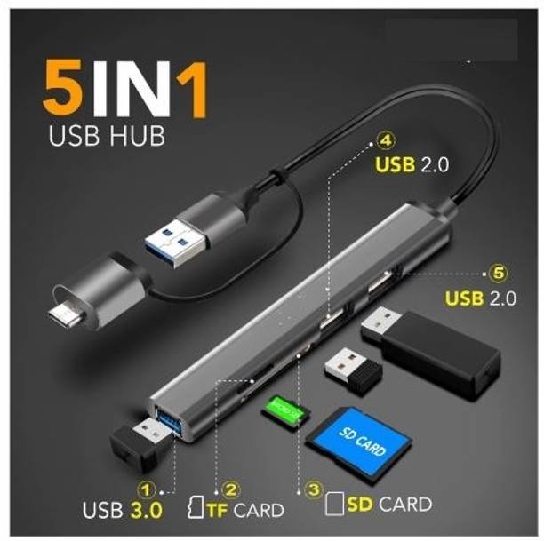 samipna 5 in 1 USB Hub 3.0, Upto 5GBPS DataTransfer Speed,Dedicated Card Reader 5 in 1 usb rv USB Hub