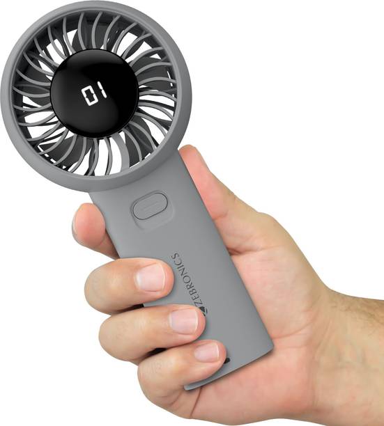 ZEBRONICS Portable Hand, Upto 12h Backup, 3600mAh Rechargeable Battery, 5 Speed Modes Zeb-Heat Buster 200 USB Fan