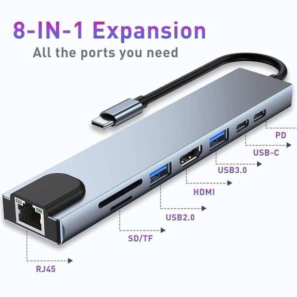 SSVOCATIONPOINT Premium 8in1 USB C Adapter with 4K HDMI, USB C Port, USB 3.0, RJ45 Ethernet USB Premium USB C HUB, 8in1 USB C Adapter with 4K HDMI USB C Port, RJ45 Ethernet USB Card Reader, HDMI Connector, Laptop Accessory, USB Hub