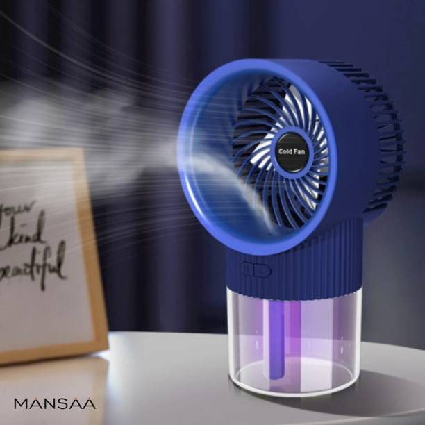 MANSAA USB Rechargeable Mini Fan with Humidifier | 350ml Water Tank | Air Cooler Silent Desk Fan for Office, Travel & Summer, Use Only RO Water, 18M Warranty USB Fan, USB Air Cooler
