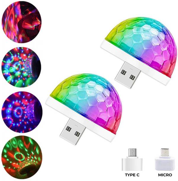 MOOZMOB PACK OF 2 Multicolor USB Disco Projection LED Light for Room Decor Party Home and Car USB Disco Light Compatible with Smartphones and USB Devices Led Light