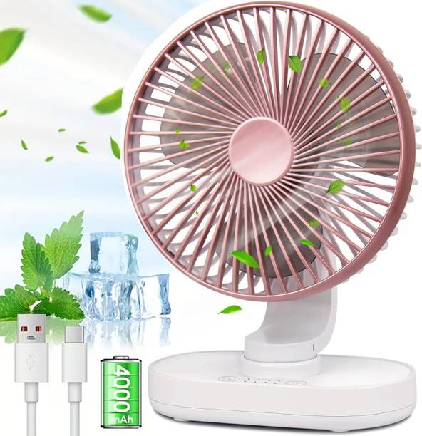 FANOX Rechargeable 4000mAh Desk Fan, Portable USB-Powered Table Fan 3 Blade Led light Cooling Mini Fan for Indoor, Outdoor USB Fan