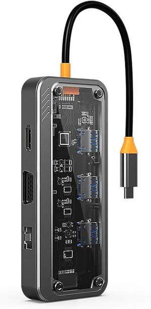 RuhZa USB C Type HUB 10 in 1 Adapter, See Through Aluminium Dongle HDMI, SD/TF, 3.5mm Aux, Ethernet, VGA & PD Port for MacBook Pro/Air, Dell, Laptop Accessory