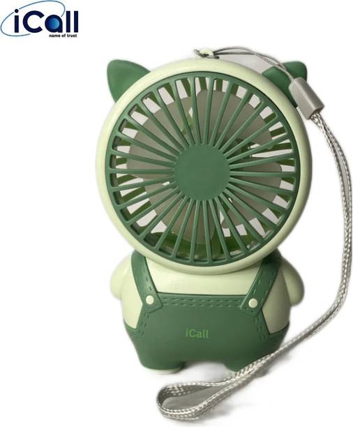 icall Powerful Rechargeable Mini LD10 Fan (3 Speed) modes Build-in Rechargeable Battery with Table Holder for Home, Makeup, Office, Indoor, Outdoor, Travel Rechargeable Fan