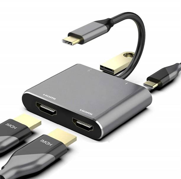 atdaraz 4 in 1 Type C to Dual HDMI, USB 3.0 , USB-C Docking Support Dual-Screen Display Media Streaming Device