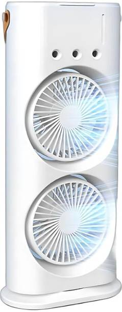 NICK JONES Small Tower Fan with Dual Fans, LED Lighting, 3-Speed Control, Cooler for Room Portable Mini USB Doubled Spray Fan With LED Lighting USB Fan
