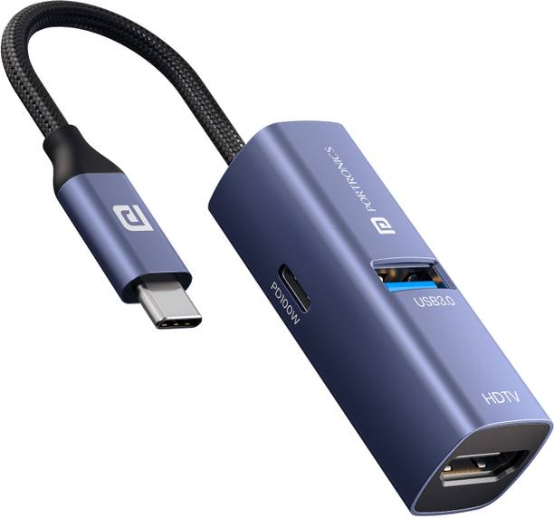 Portronics Mport Swift 3-in-1 Type-C Hub with 4K@30Hz HDMI, USB 3.0 & 100W PD Charging USB Hub
