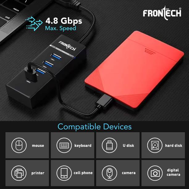 Frontech 4 in 1 | USB 3.0 Upto 4.8 Gbps Speed|Plug & Play| Hub for Laptop, Mobile NC-0017 USB Hub