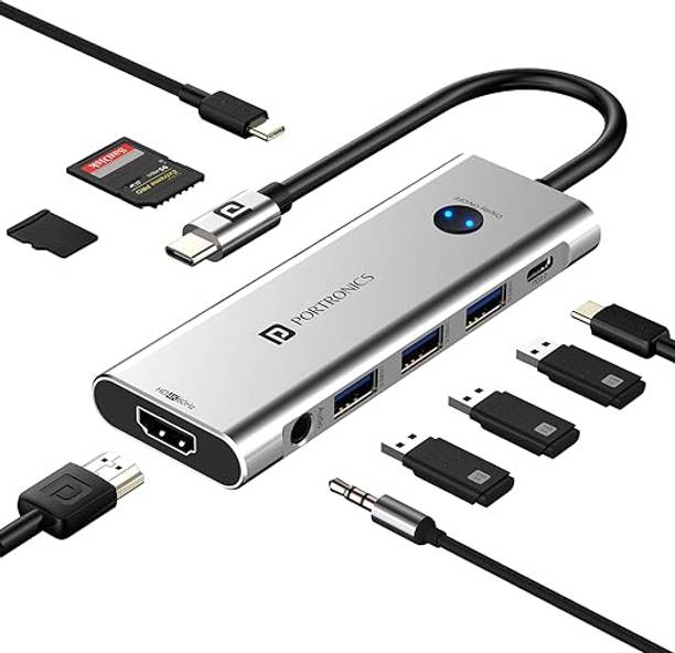 Portronics Mport One USB C Hub (9-in-1), HDMI, PD, USB 3.0/2.0, SD/microSD, HDMI Switch USB Hub