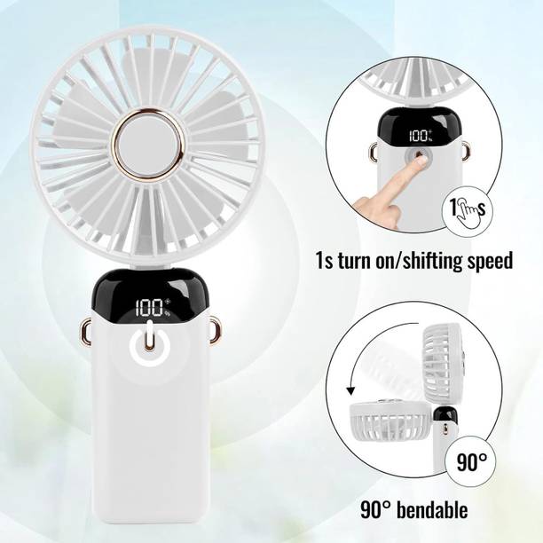 HRKA Display Fan Hand 5 Speed with Foldable 90° & Easy Portability Rechargeable D4 Portable Display Fan Hand 5 Speeds_HS4 USB Fan