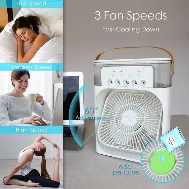 4uonly Portable Humidifier Big Mist Fan for Home zxx47 Big Mist Fan with Water Spray, 7 Color LED GSD47 USB Air Cooler