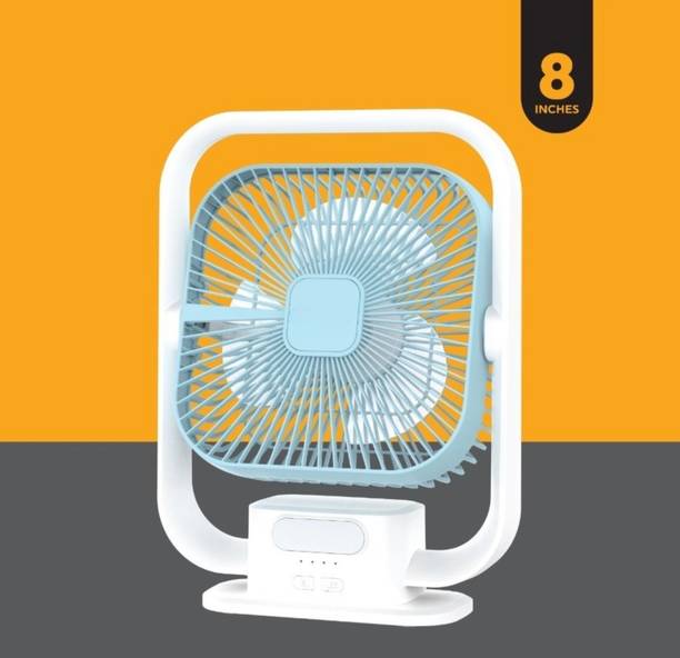 YAARISTYLE 8inch Rechargeable Table Fan with LED Light High Speed Portable Fan with 3 Speed 3000mAh Battery for Upto 8 Hours Runtime | USB Charging Fan for Desk,Home,Office Rechargeable Fan