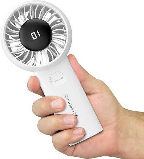 ZEBRONICS Portable Hand , Upto 12h Backup, 3600mAh Rechargeable Battery, 5 Speed Modes Zeb-Heat Buster 200 USB Fan