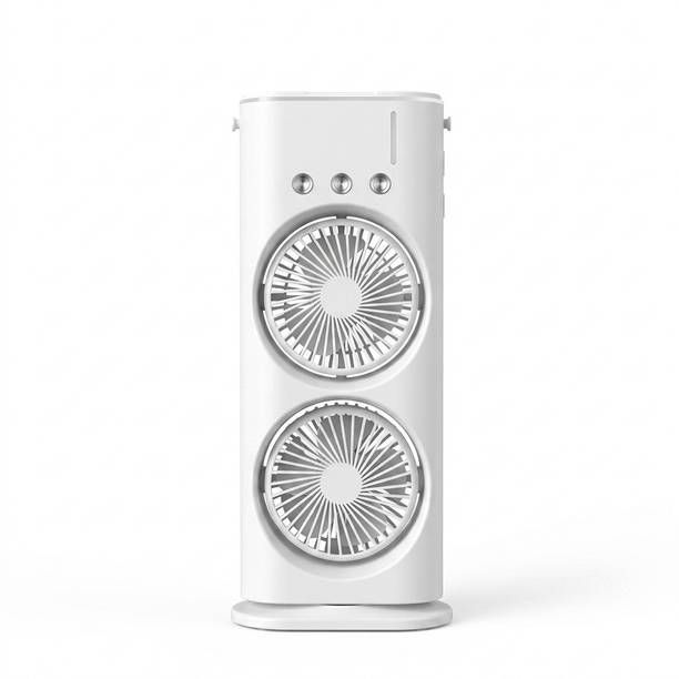 MZ F71 (RECHARGEABLE DOUBLE-ENDED USB SPRAY FAN) Dual Fan, 3 Speed Mode & 1800mAh 90°Rotating Base&180° Angle Fan Adjustment with Cool Mist Spray & RGB LED Lights USB Fan