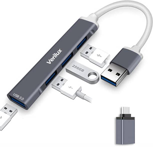 Verilux USB Hub with USB C OTG Adapter,USB C HUB,USB 3.0 to Type C Adapter Connector USB Hub 3.0 for PC, 4 Port USB Hub with Type C OTG Breakout Dock