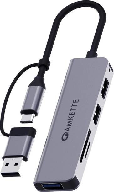 AMKETTE 5 in 1 Hybrid USB 3.0 Hub with Card Reader Type C+A USB Hub