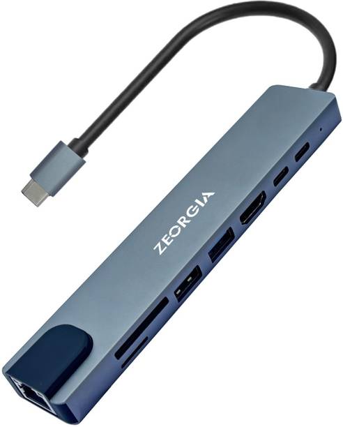 Zeorgia Multiport Adapter | 4K HDMI, 100W PD, Ethernet, 2 USB Ports, SD/TF Card Reader 8 IN 1 Type-C USB Hub
