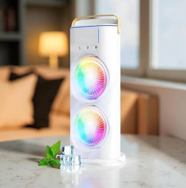 Kiwaas Portable Mini Air Cooler with Dual RGB Fans–USB Rechargeable Desktop Cooling Fan Double Spray----------Multicolor---------mini cooler--------11 USB Air Cooler