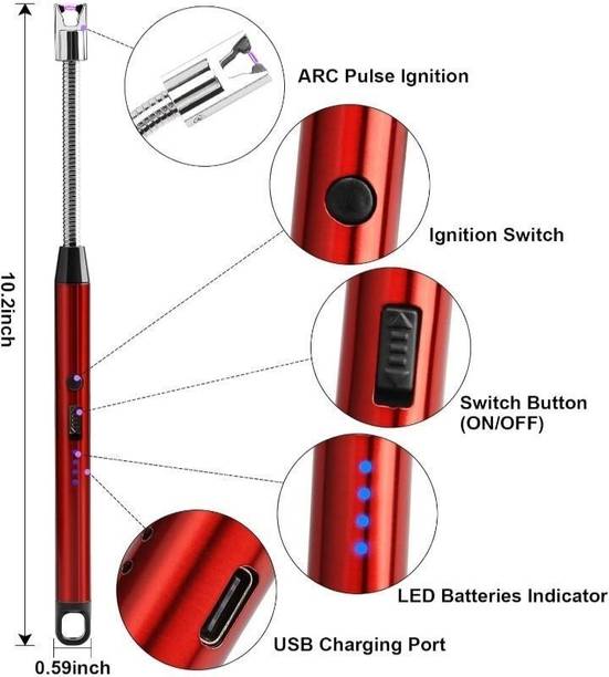 Wrixty Rechargeable Gas Lighter For Kitchen Stove,Candle, 360deg Flame Adjustable NI396 USB Rechargeable Electric Lighter for Kitchen, Pooja Room, Candles, BBQ NI396 Cigarette Lighter