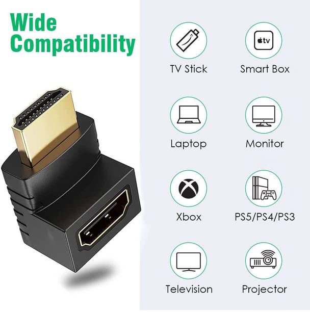 VOOCME HDMI Adapter 90 Degree 4K Male to Female HDMI Connector 270 Degrees Extender Right Angle ,L Type HDTV Converter ( PACK OF 1) HDMI Connector