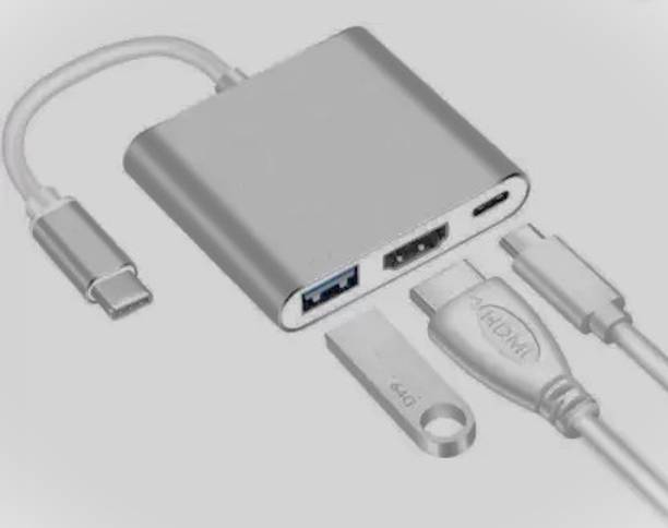 HRYFiNE 3IN1 USB C to HDMI Multiport Adapter, Type-C Hub HDMI 4K Output USB 3.0 Port and USB-C Charging Port, USB-C Digital AV Multiport HDMI Connector