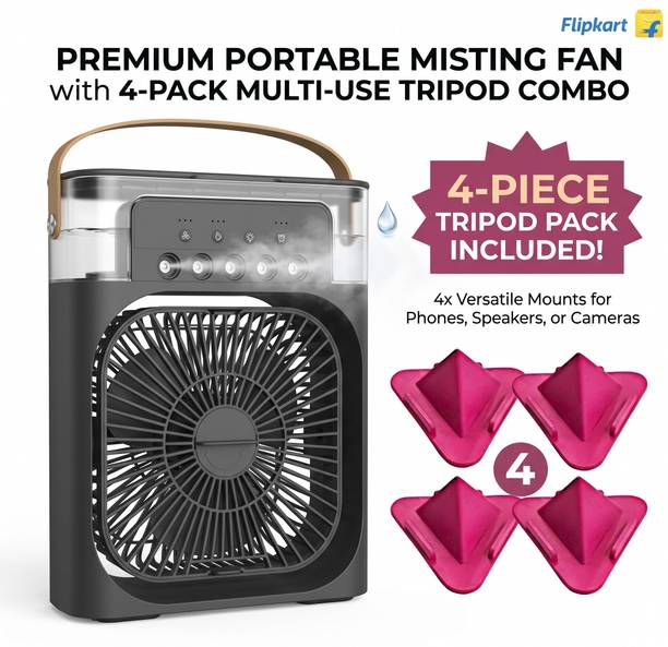 LUCKEY GADGET COOLING DUO SUMMER COOLING COMBO: MINI AIR COOLER WITH GET 4 TRIPODS Led Light, Rechargeable Fan, USB Air Cooler, USB Air Purifier, USB Cable