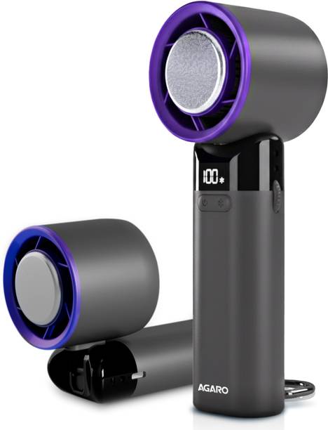 AGARO Regency Mini Handheld Fan with Ice Touch Technology, 100 Adjustable Speeds 4000mAh Rechargeable Battery, USB-C Charging, Foldable Portable Fan USB Fan