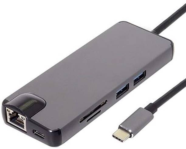 RuhZa 8 in 1 Type C USB hub, with HDMI Port, VGA Port, Gigabit Ethernet Port RJ45, Card Reader for MacBook Pro, Google Chromebook USB Hub