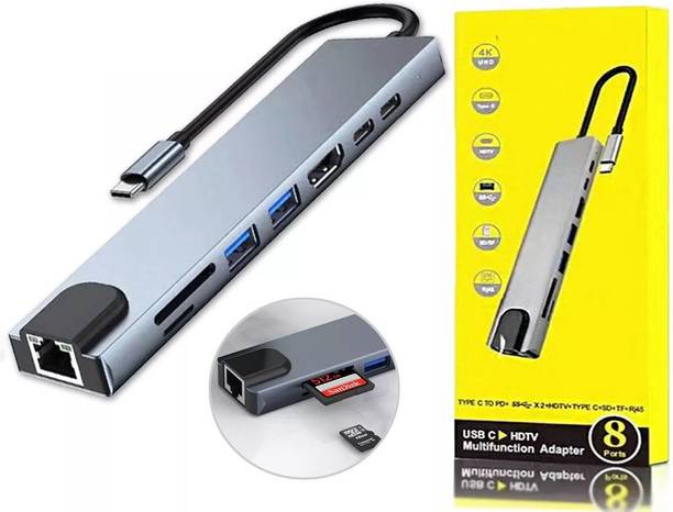 AiFit USB-C 8-in-1 Multiport Hub with Ethernet, HDMI 4K, SD Card, USB 3.0 Card Reader